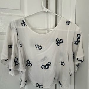 Floral cropped white and blue top